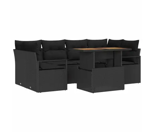7 Gabalu Dārza Dīvānu Komplekts Ar Spilveniem Melna Polietilēna Rotangpalma Vidaxl