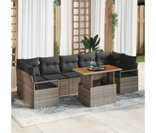 Sodo Sofų Rinkinys Su Saugykla 8 Pcs Pilka Poli Ratanas