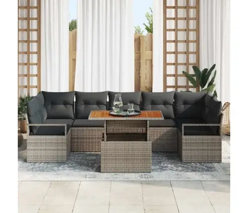 Sodo Sofų Rinkinys Su Saugykla 8 Pcs Pilka Poli Ratanas