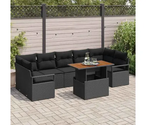 8 Daļu Dārza Dīvānu Komplekts Ar Spilveniem Melnā Poli Rotangpalmas Vidaxl