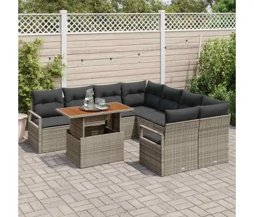 Sodo Sofų Rinkinys Su Saugykla 9 Pcs Pilka Poli Ratanas