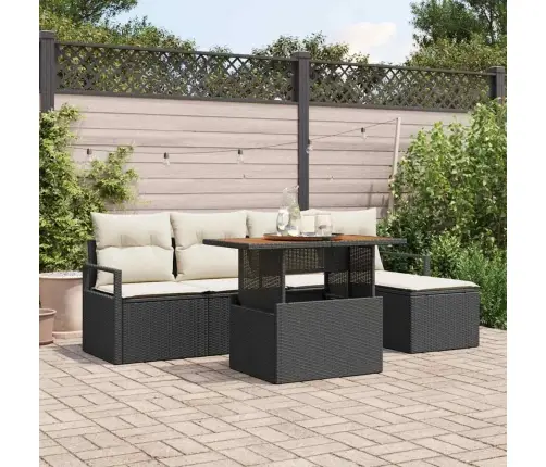 6 Daļu Dārza Dīvānu Komplekts Ar Spilveniem Melns Poli Rotangpalma Vidaxl