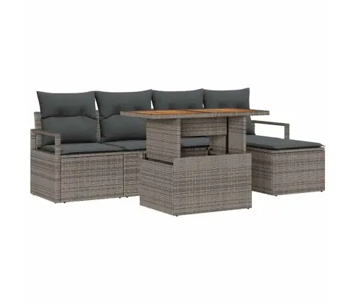 6 Gabalu Dārza Dīvānu Komplekts Ar Spilveniem Pelēks Poli Rotangpalma Vidaxl