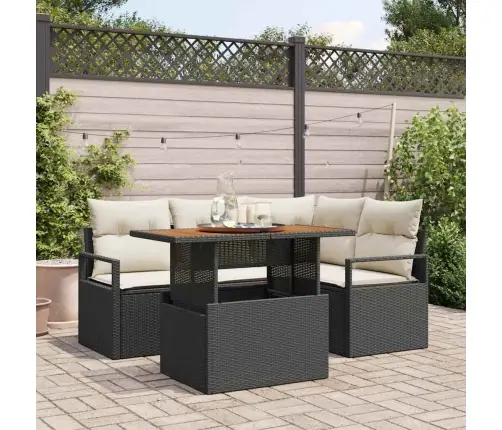 5 Daļu Dārza Dīvānu Komplekts Ar Spilveniem Melna Poli Rotangpalma Vidaxl