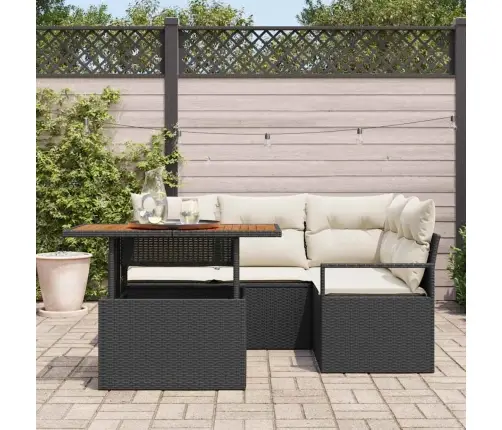 5 Daļu Dārza Dīvānu Komplekts Ar Spilveniem Melna Poli Rotangpalma Vidaxl