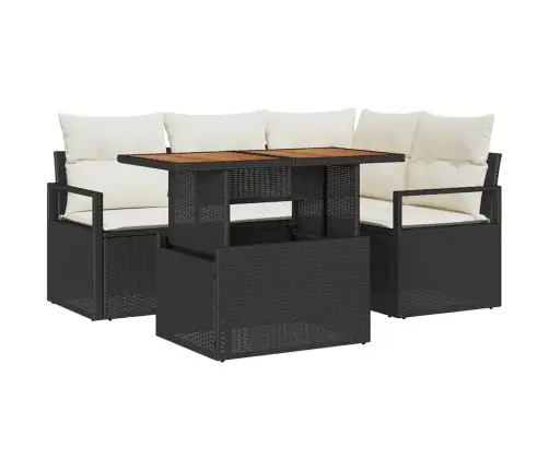 5 Daļu Dārza Dīvānu Komplekts Ar Spilveniem Melna Poli Rotangpalma Vidaxl