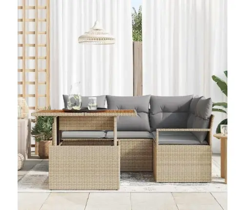 Sodo Sofų Rinkinys Su Saugykla 5 Pcs Smėlio Poli Ratanas