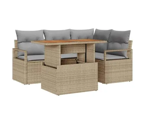 Sodo Sofų Rinkinys Su Saugykla 5 Pcs Smėlio Poli Ratanas