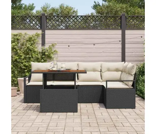 6 Daļu Dārza Dīvānu Komplekts Ar Spilveniem Melnā Poli Rotangpalma Vidaxl