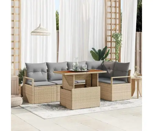 6 Daļīgs Dārza Dīvānu Komplekts Ar Spilveniem Bēšā Rotangpalma Vidaxl