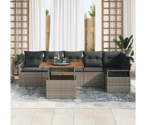 Sodo Sofų Rinkinys Su Saugykla 7 Pcs Pilka Poli Ratanas