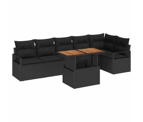 7 Gabalu Dārza Dīvānu Komplekts Ar Spilveniem Melnā Poli Rotangpalma Vidaxl