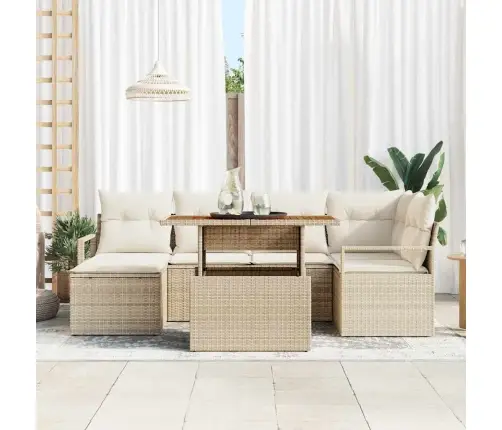 Sodo Sofų Rinkinys Su Saugykla 7 Pcs Smėlio Poli Ratanas