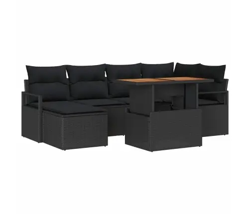 7 Daļu Dārza Dīvānu Komplekts Ar Spilveniem Melns Poliraton Vidaxl