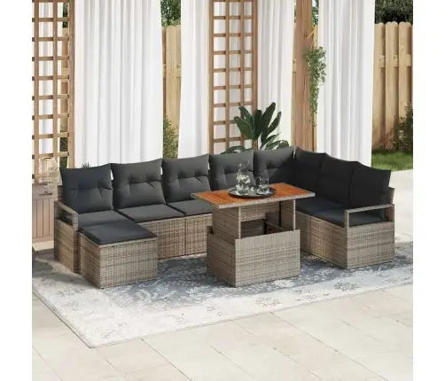 Dārza Dīvānu Komplekts 9 Pcs Pelēka Poliūtu Rotangpalma Vidaxl