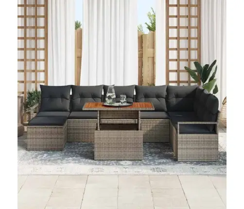 Dārza Dīvānu Komplekts 9 Pcs Pelēka Poliūtu Rotangpalma Vidaxl