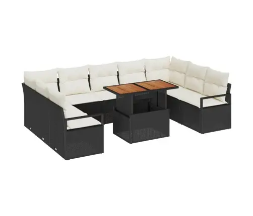 Sodo Sofų Rinkinys Su Saugykla 10 Pcs Juoda Poli Ratanas