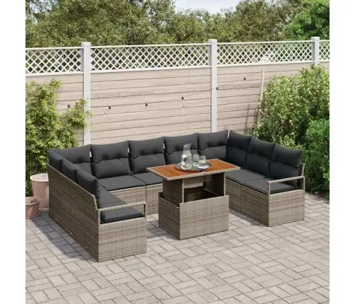 10 Gabalu Dārza Dīvānu Komplekts Ar Spilveniem Pelēkā Poli Rotangpalmas Vidaxl