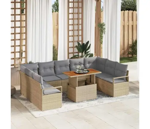 Sodo Sofų Rinkinys Su Saugykla 10 Pcs Smėlio Poli Ratanas