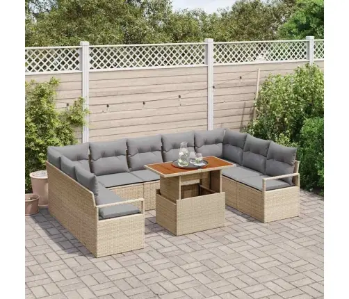 Sodo Sofų Rinkinys Su Saugykla 10 Pcs Smėlio Poli Ratanas