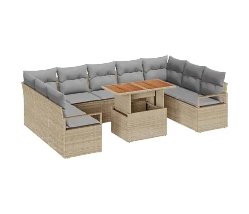 Sodo Sofų Rinkinys Su Saugykla 10 Pcs Smėlio Poli Ratanas