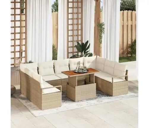 10 Daļu Dārza Dīvānu Komplekts Ar Spilveniem, Bēšs, Poliestera Rāmis Vidaxl