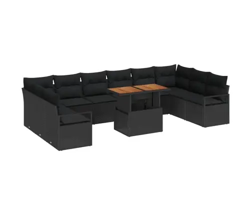 11 Daļu Dārza Dīvānu Komplekts Ar Spilveniem Melnā Poli Rotangpalmas Vidaxl