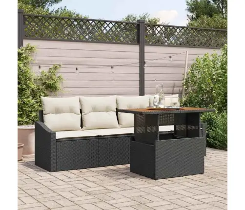 Sodo Sofų Rinkinys Su Saugykla 5 Pcs Juoda Poli Ratanas