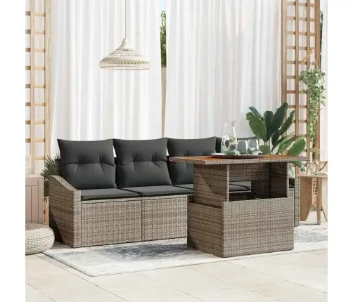 Sodo Sofų Rinkinys Su Saugykla 5 Pcs Pilka Poli Ratanas