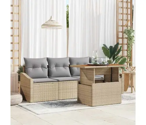 Sodo Sofų Rinkinys Su Saugykla 5 Pcs Smėlio Poli Ratanas