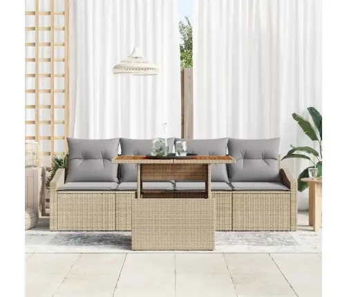 Sodo Sofų Rinkinys Su Saugykla 5 Pcs Smėlio Poli Ratanas