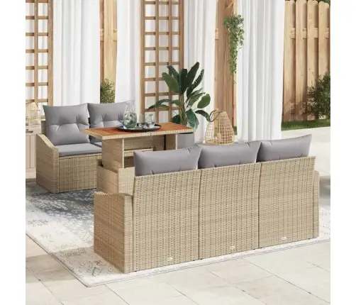 6 Daļu Dārza Dīvānu Komplekts Ar Spilveniem Bēšā Poli Rotangā Vidaxl