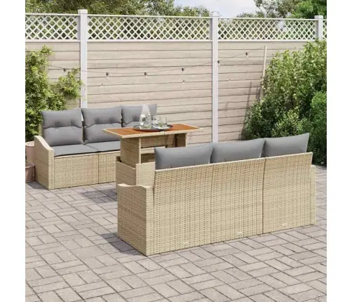 Sodo Sofų Rinkinys Su Saugykla 7 Pcs Smėlio Poli Ratanas