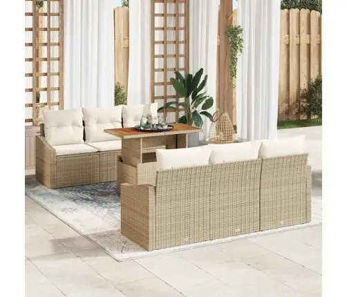 7 Daļu Dārza Dīvānu Komplekts Ar Spilveniem Bēša Polirattā Vidaxl