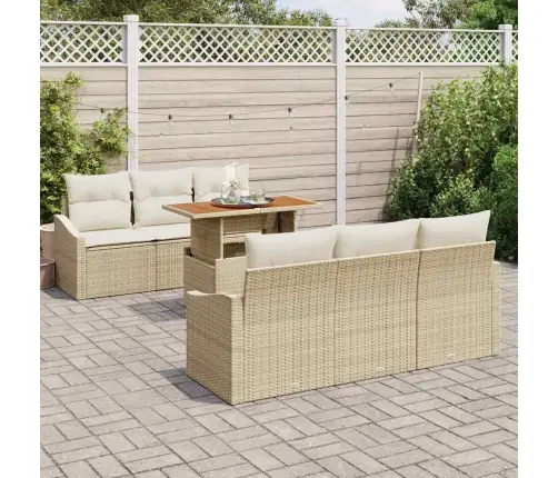 7 Daļu Dārza Dīvānu Komplekts Ar Spilveniem Bēša Polirattā Vidaxl