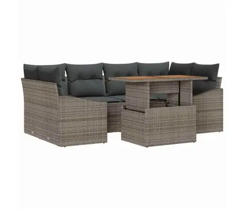 7 Daļu Dārza Dīvānu Komplekts Ar Spilveniem Pelēks Polietilēna Rotangpalmas Vidaxl