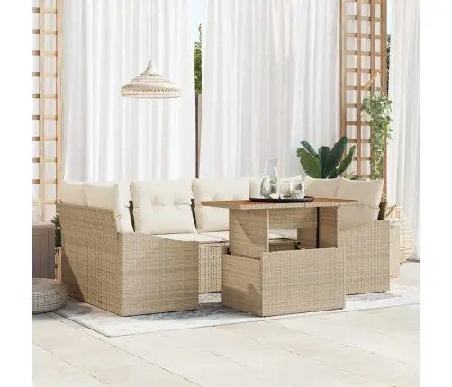 Sodo Sofų Rinkinys Su Saugykla 7 Pcs Smėlio Poli Ratanas