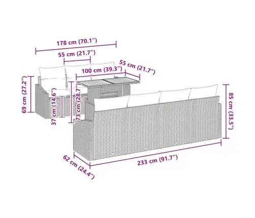 Aia Diivanikomplekt Ladustamisega 8 Pcs Beež Polürooster