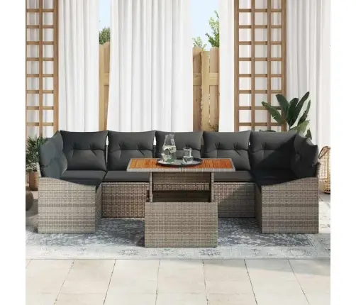 8 Gabalu Dārza Dīvānu Komplekts Ar Spilveniem Pelēks Poli Rotangpalmas Vidaxl