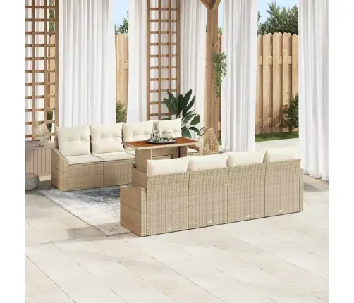 Sodo Sofų Rinkinys Su Saugykla 9 Pcs Smėlio Poli Ratanas