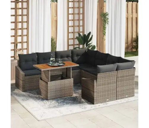 Sodo Sofų Rinkinys Su Saugykla 9 Pcs Pilka Poli Ratanas