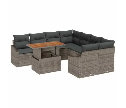 Sodo Sofų Rinkinys Su Saugykla 9 Pcs Pilka Poli Ratanas