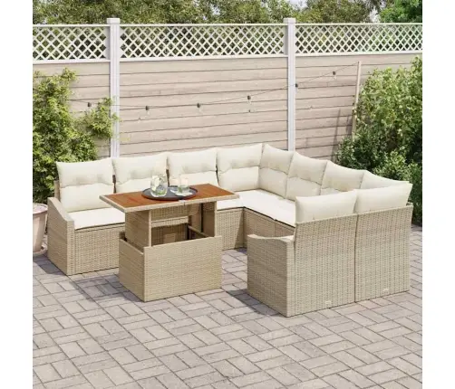 9 Daļu Dārza Dīvānu Komplekts Ar Spilveniem Bēšs Poli Rotangpalma Vidaxl