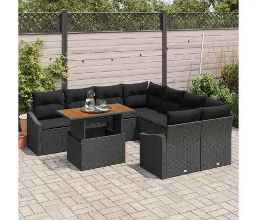 Sodo Sofų Rinkinys Su Saugykla 9 Pcs Juoda Poli Ratanas