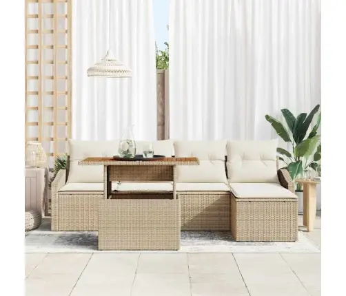 6 Daļu Dārza Dīvānu Komplekts Ar Bēšiem Spilveniem, Izgatavots No Polipūlija Vidaxl