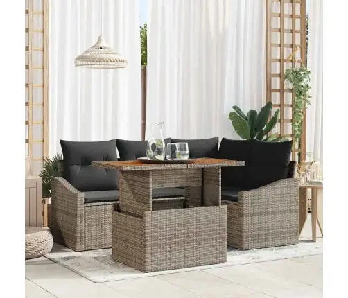 Sodo Sofų Rinkinys Su Saugykla 5 Pcs Pilka Poli Ratanas