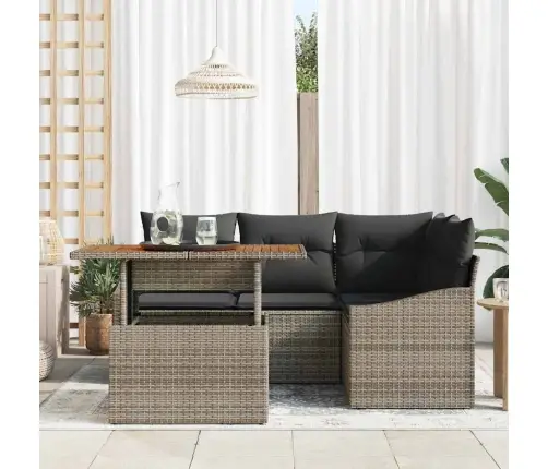 Sodo Sofų Rinkinys Su Saugykla 5 Pcs Pilka Poli Ratanas