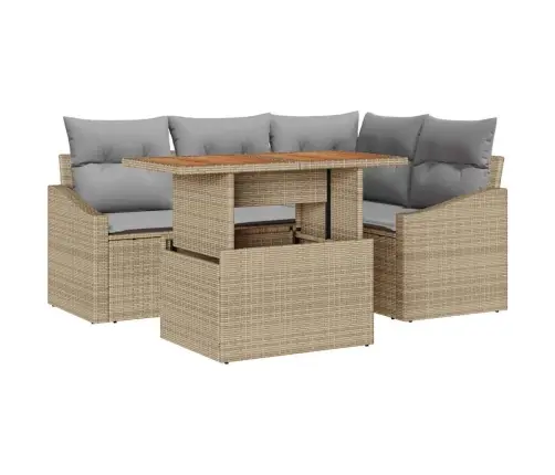 Dārza Dīvānu Komplekts 5 Pcs Bēša Poliūtu Rotangpalma Vidaxl