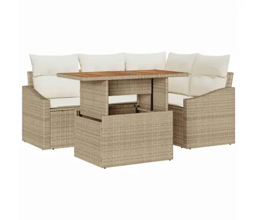 5 Daļu Dārza Dīvānu Komplekts Ar Bēšiem Spilveniem Poliratanā Vidaxl