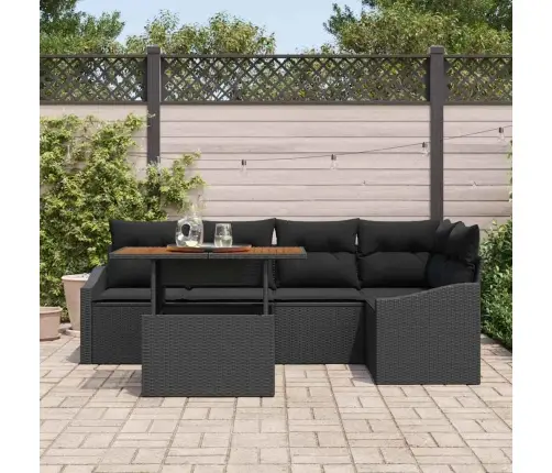 6 Gabalu Dārza Dīvānu Komplekts Ar Spilveniem Melnā Poli Rotangpalma Vidaxl